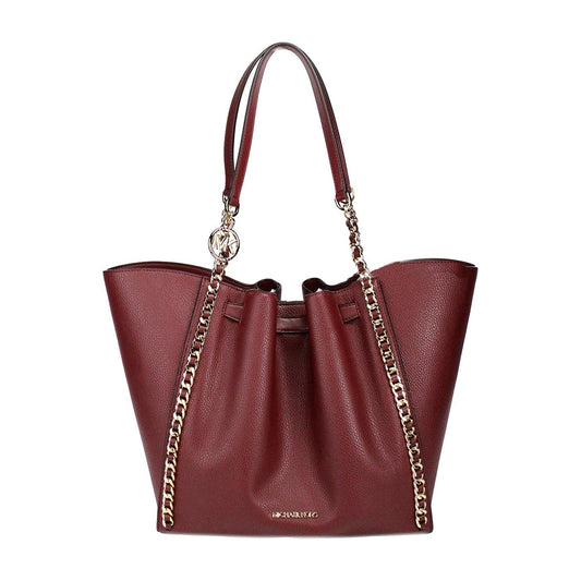 Mina Large Dark Cherry Leather Belted Chain Inlay Tote Bag