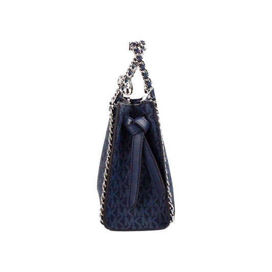 Mina Small Belted Navy Signature PVC Chain Inlay Crossbody Bag