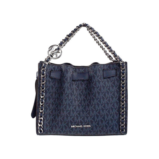 Mina Small Belted Navy Signature PVC Chain Inlay Crossbody Bag