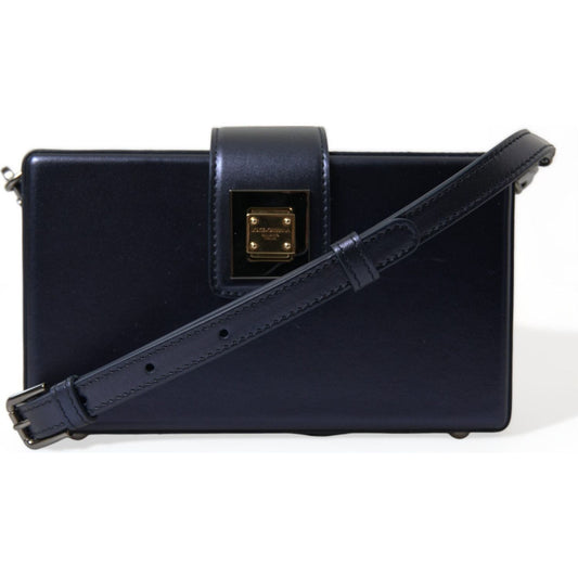 Elegant Dark Blue Lambskin Leather Box Bag