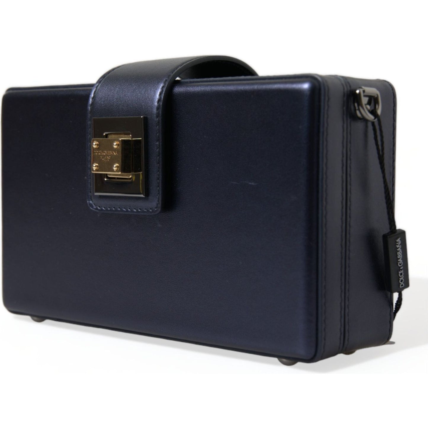 Elegant Dark Blue Lambskin Leather Box Bag