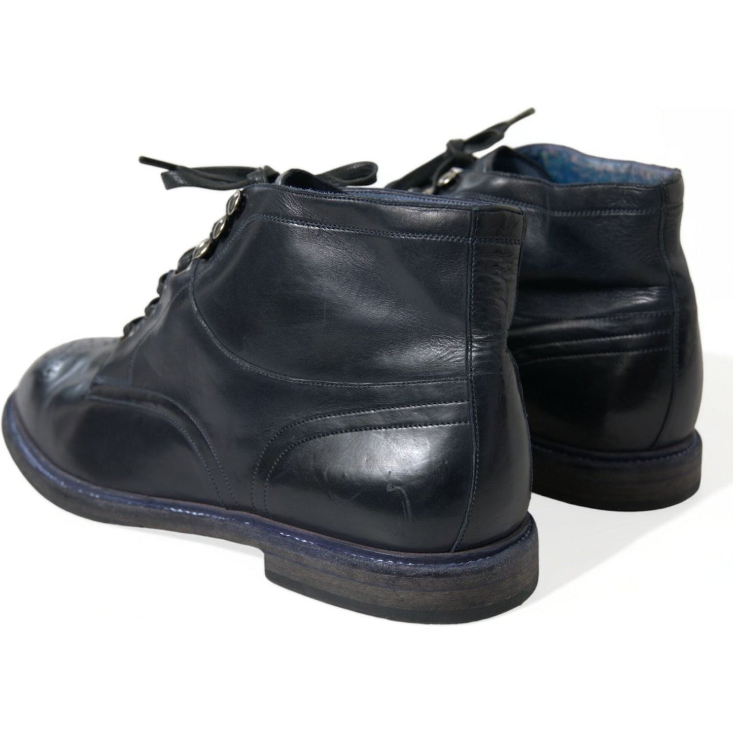 Navy Blue Leather Ankle Boots