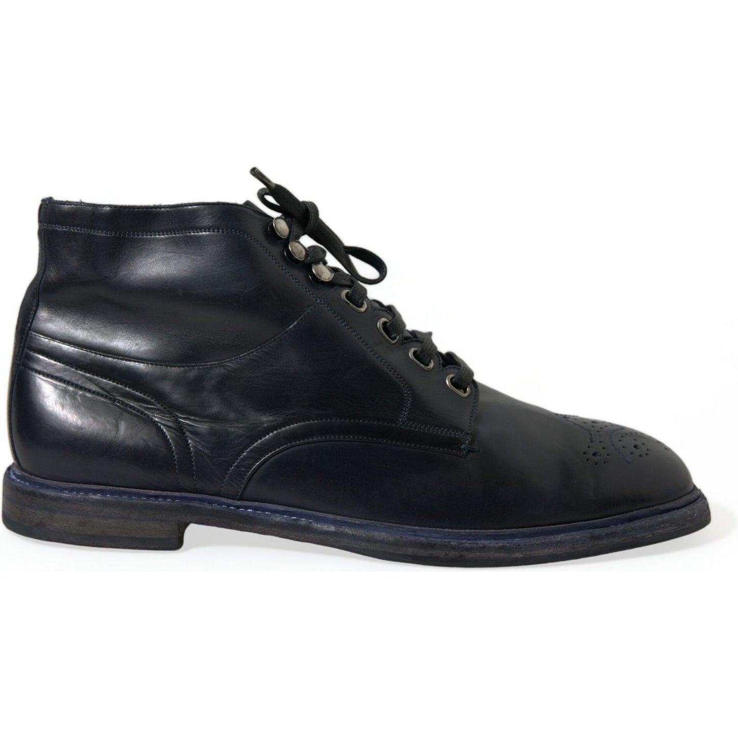 Navy Blue Leather Ankle Boots