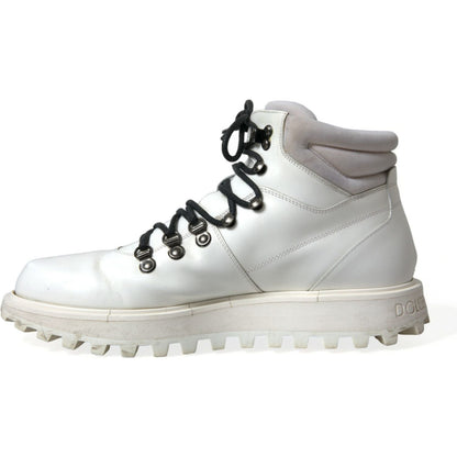 Dolce & Gabbana White Vulcano Trekking Ankle Boots Shoes