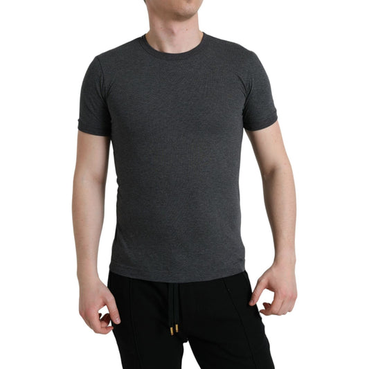 Elegant Dark Gray Crew Neck Tee Dolce & Gabbana