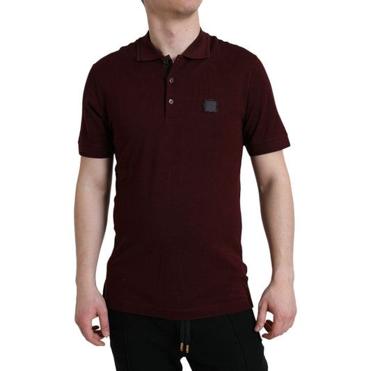 Elegant Maroon Cotton Blend Polo Tee Dolce & Gabbana