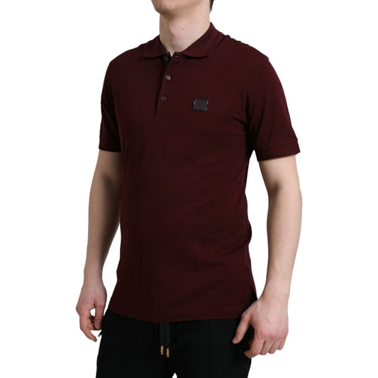 Elegant Maroon Cotton Blend Polo Tee Dolce & Gabbana