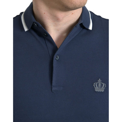 Dolce & Gabbana Blue Crown Patch Cotton Collared Men Polo T-shirt