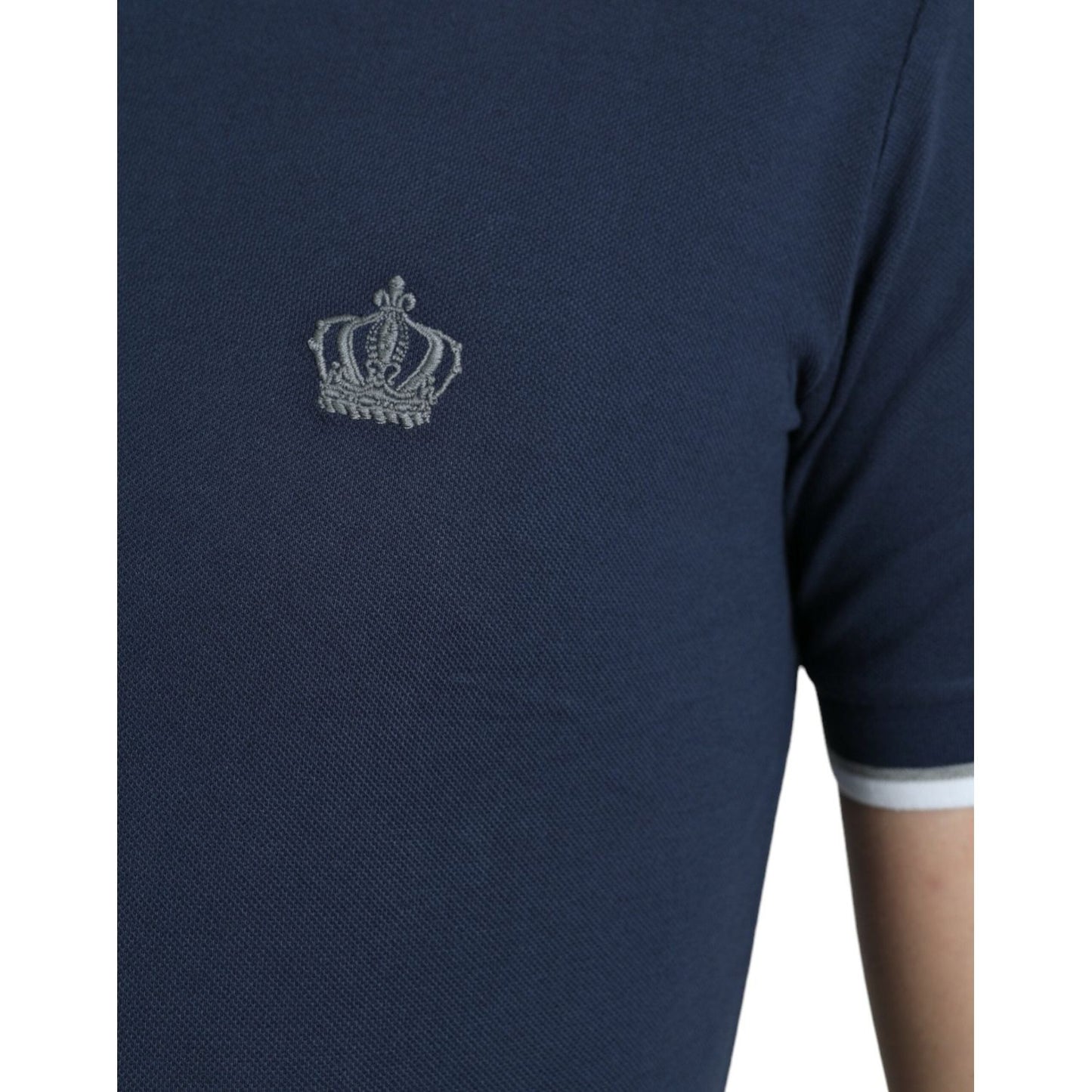 Dolce & Gabbana Blue Crown Patch Cotton Collared Men Polo T-shirt
