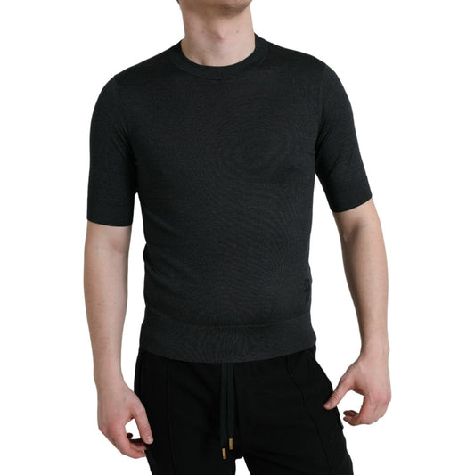 Elegant Silk Crew Neck Tee in Dark Grey Dolce & Gabbana