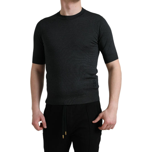 Elegant Silk Crew Neck Tee in Dark Grey Dolce & Gabbana