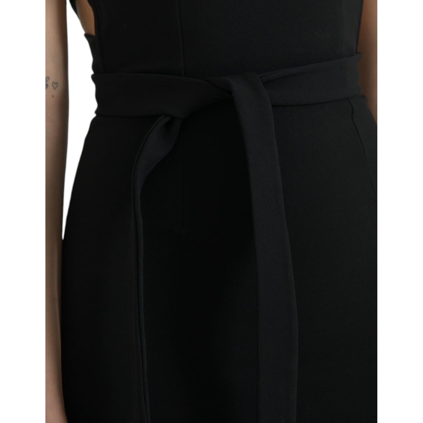 Elegant Black Sheath Halter Midi Dress