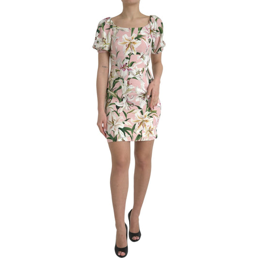 Dolce & Gabbana Pink Lily Viscose Sheath Stretch Mini Dress Dolce & Gabbana