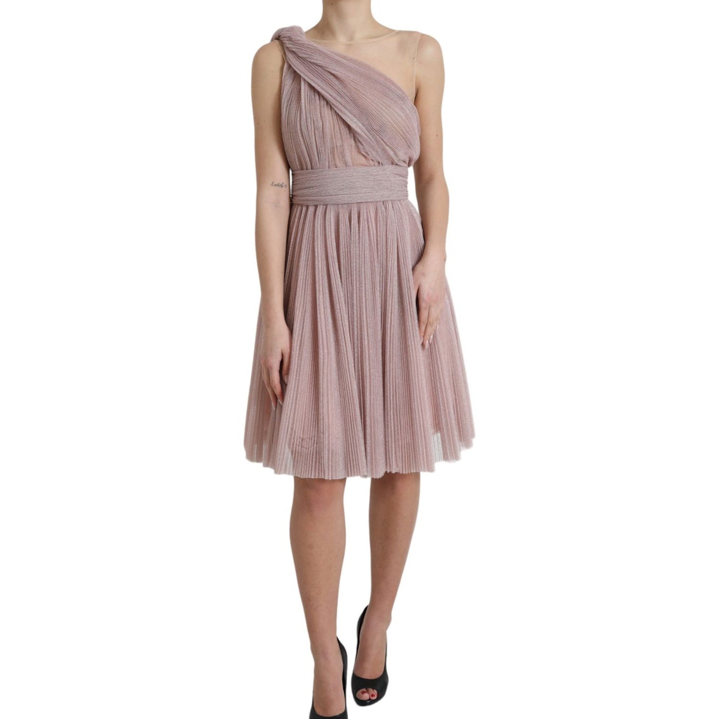 Lilac One-Shoulder Pleated Designer Dress