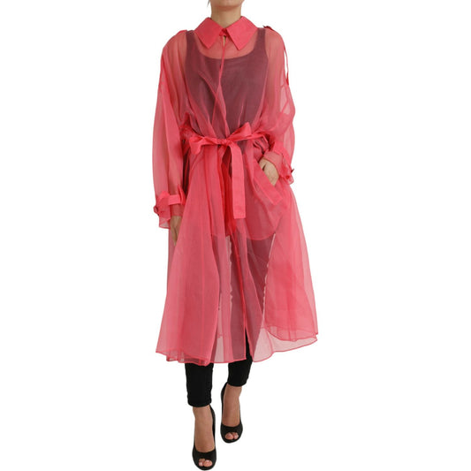 Elegant Pink Silk Long Jacket