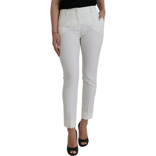 Dolce & Gabbana White Wool Mid Waist Tapered Pants