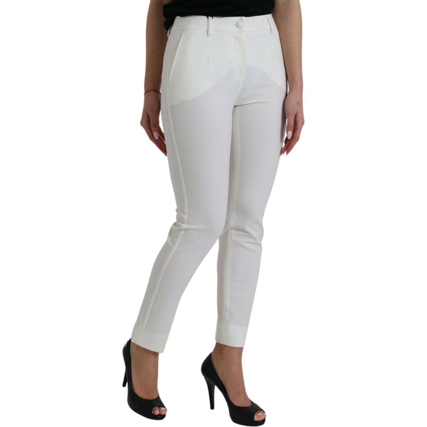 Elegant White Mid-Waist Tapered Pants