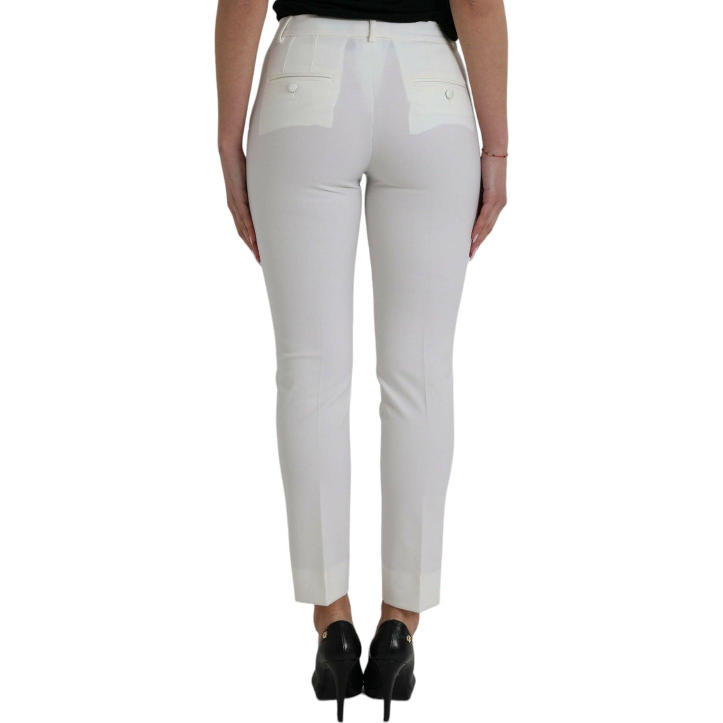 Elegant White Mid-Waist Tapered Pants