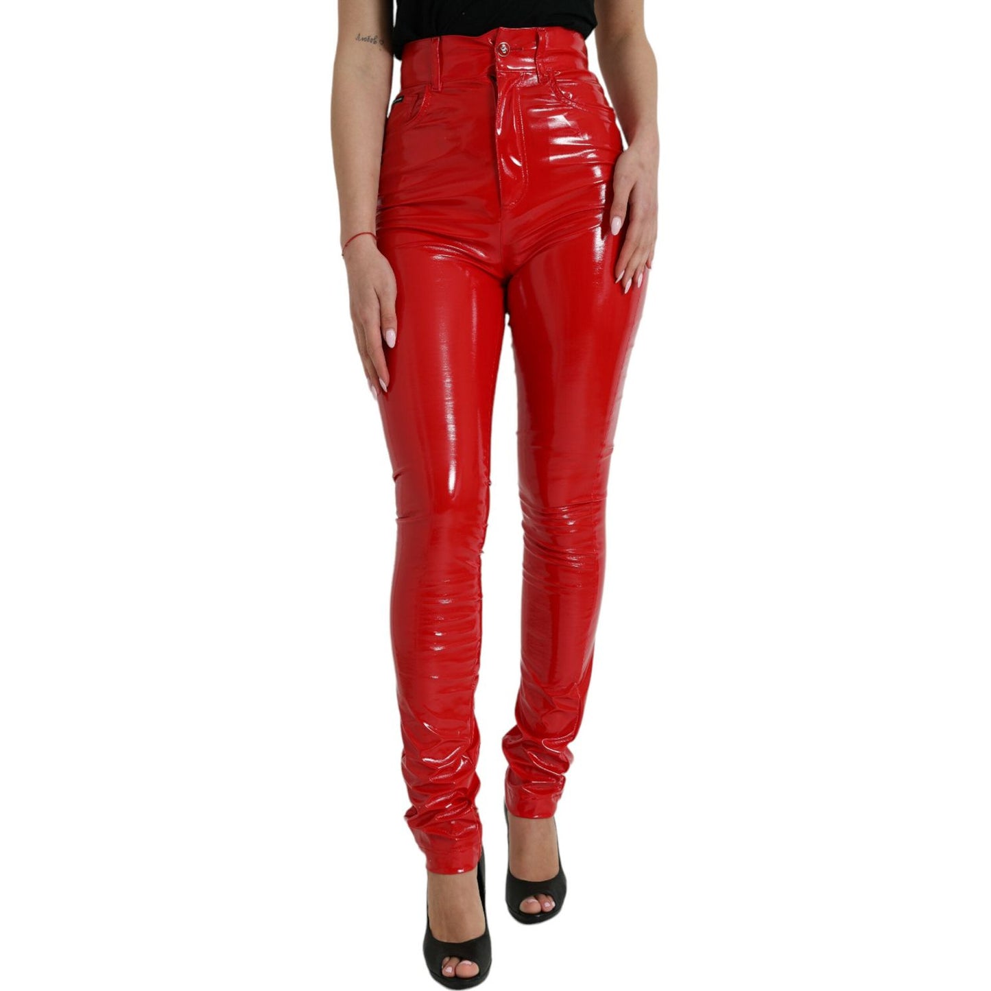 Chic Red High Waist Skinny Pants