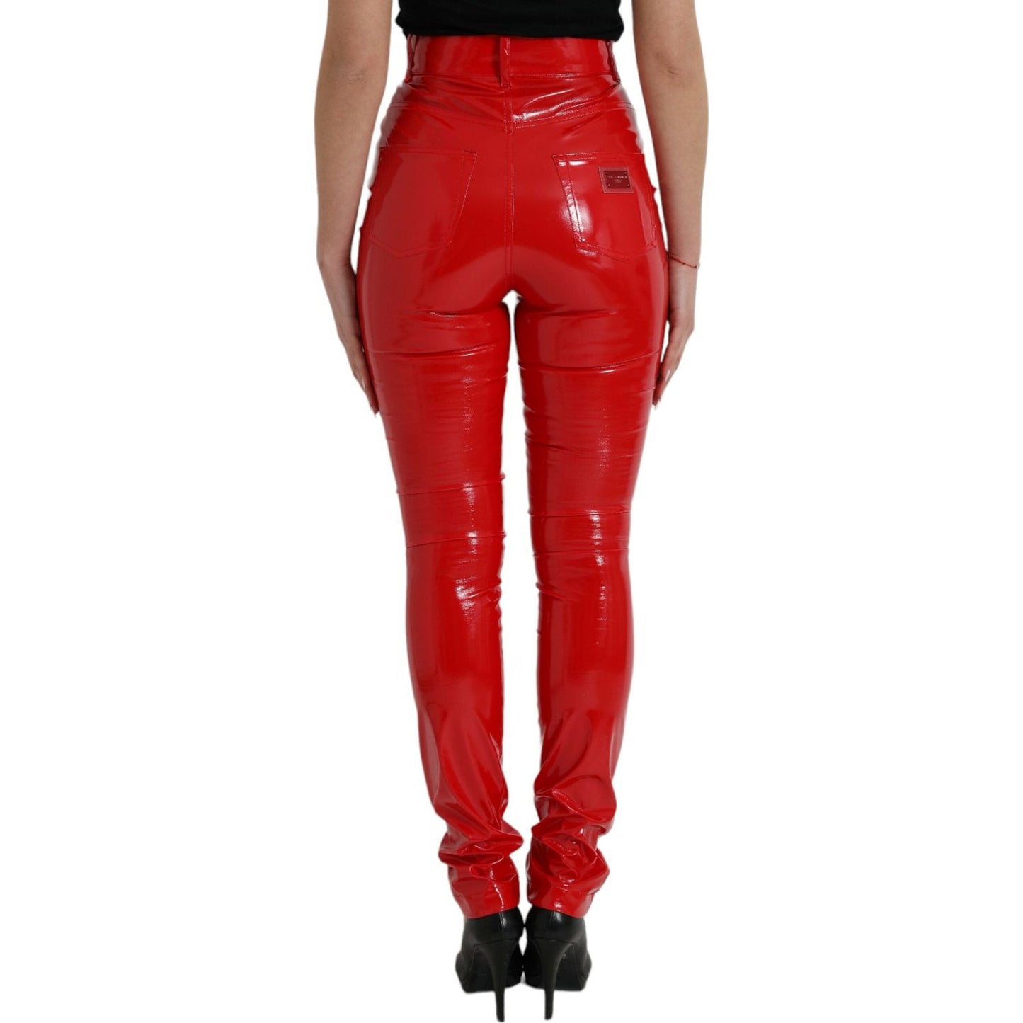 Dolce & Gabbana Shiny Red High Waist Skinny Pants