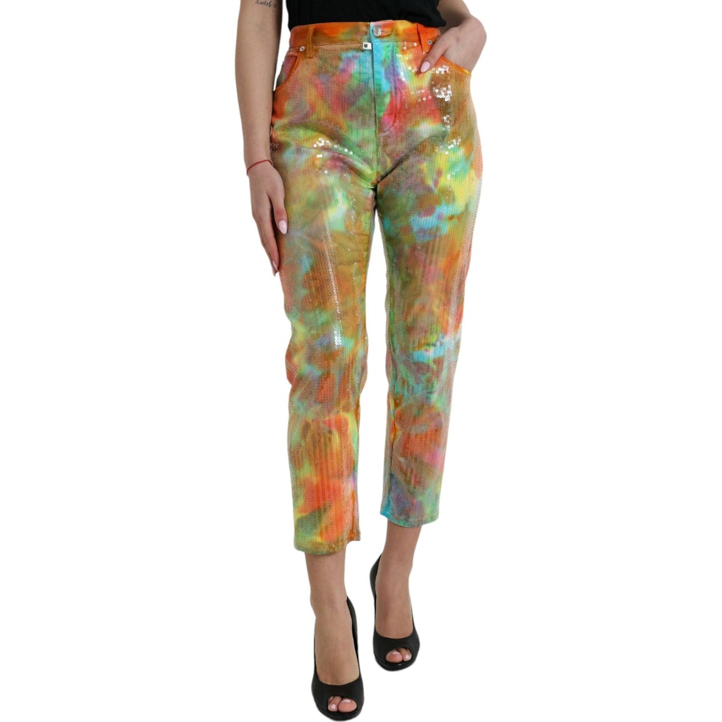 Multicolor High Waist Cropped Pants