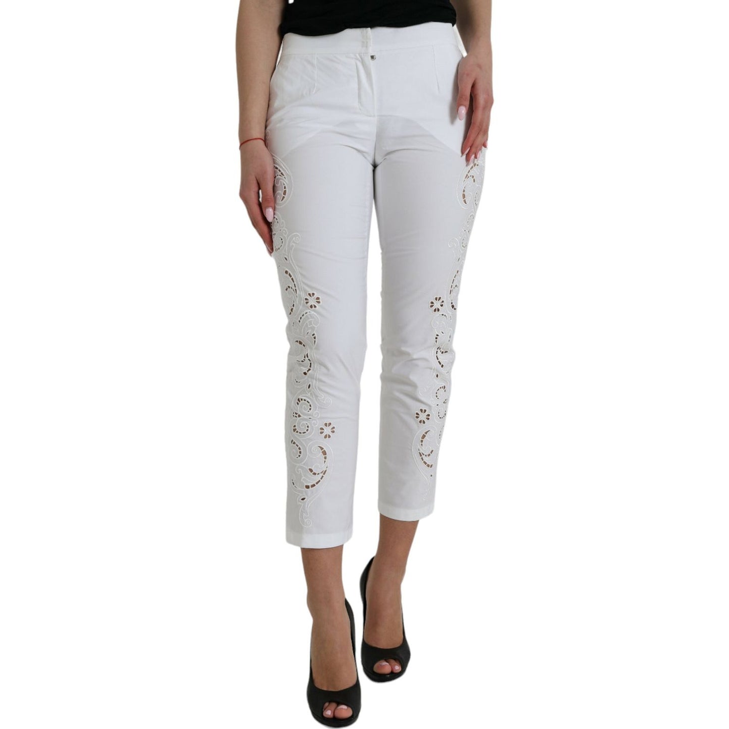 Elegant White Tapered Mid Waist Pants