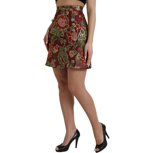 Maroon Floral Jacquard Mini Skirt Dolce & Gabbana