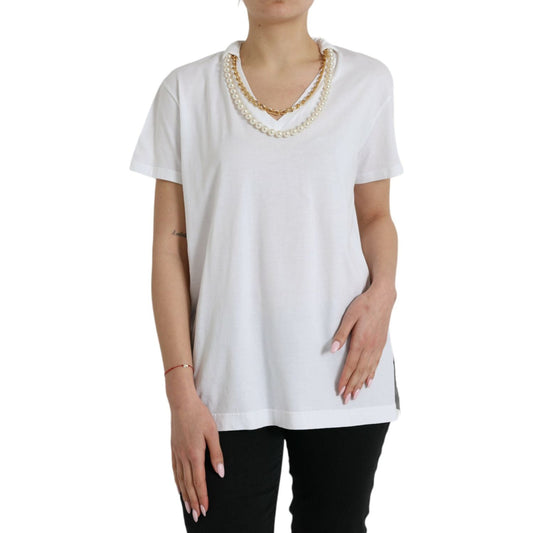 Elegant White Cotton Tee with Necklace Detail