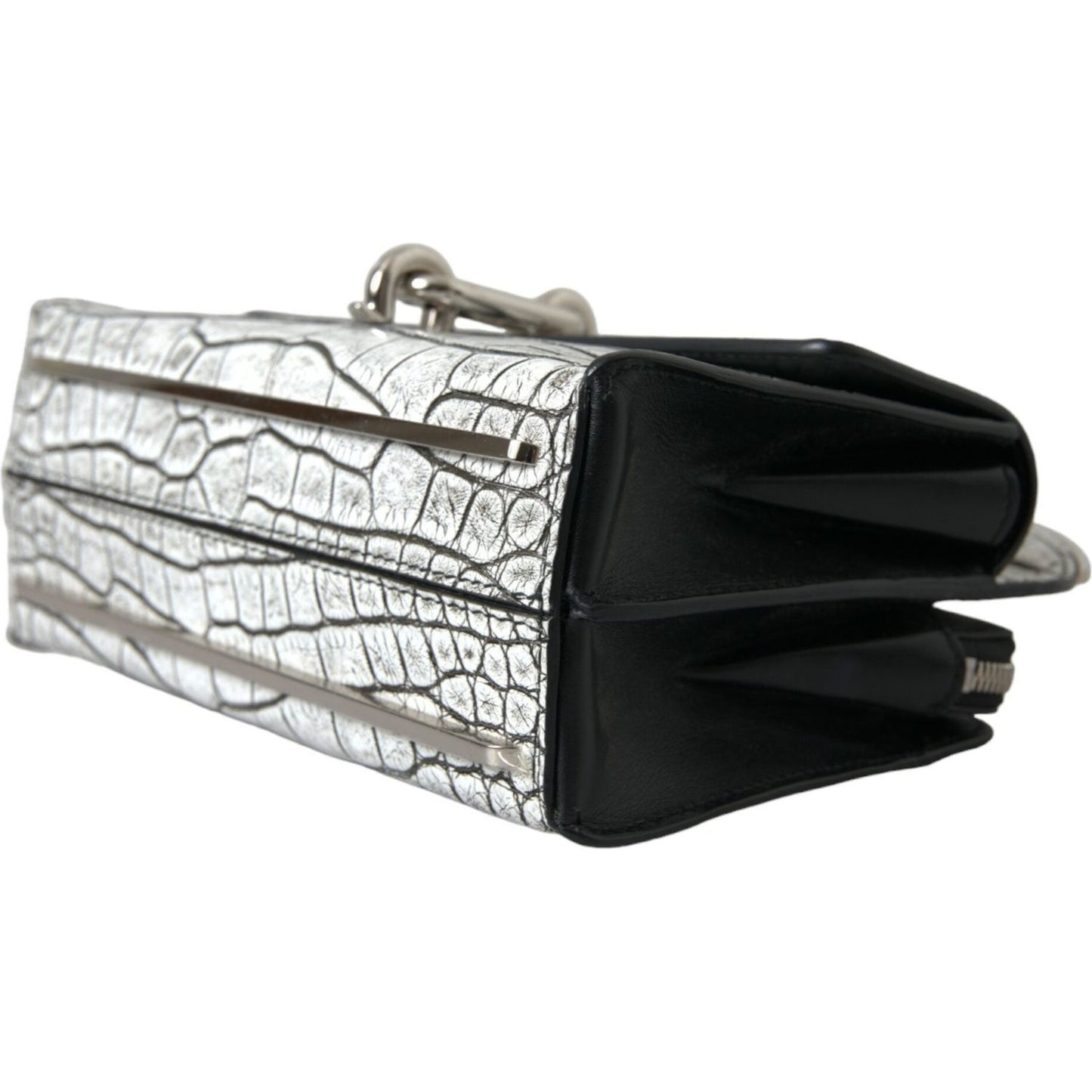 Metallic Silver Alligator Leather Mini Bag