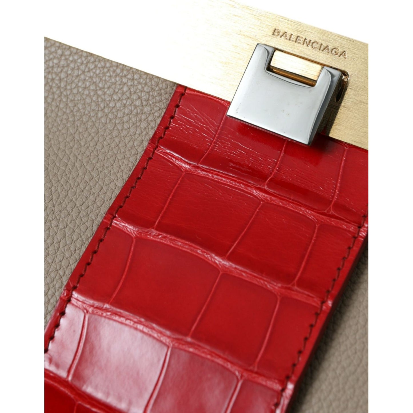 Balenciaga Beige Red Two Tone Exotic Leather Pouch Bag