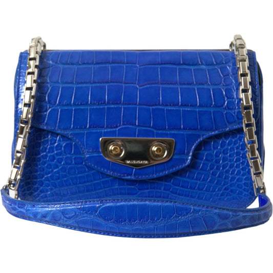 Alligator Skin Mini Shoulder Bag - Elegant Blue