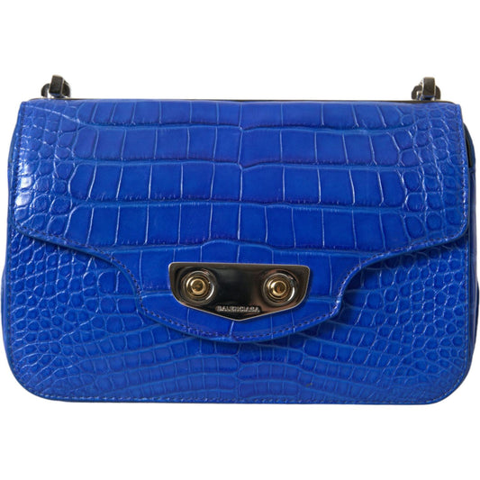 Alligator Skin Mini Shoulder Bag - Elegant Blue