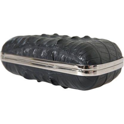 Balenciaga Black Exotic Skin Leather Shoulder Crossbody Box Clutch Bag