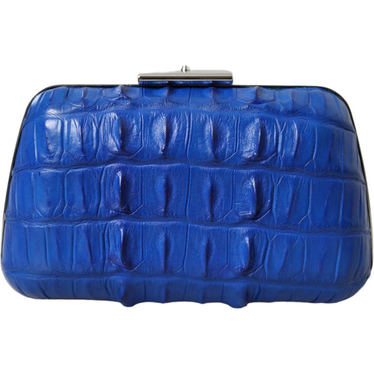 Electric Blue Crocodile Skin Clutch