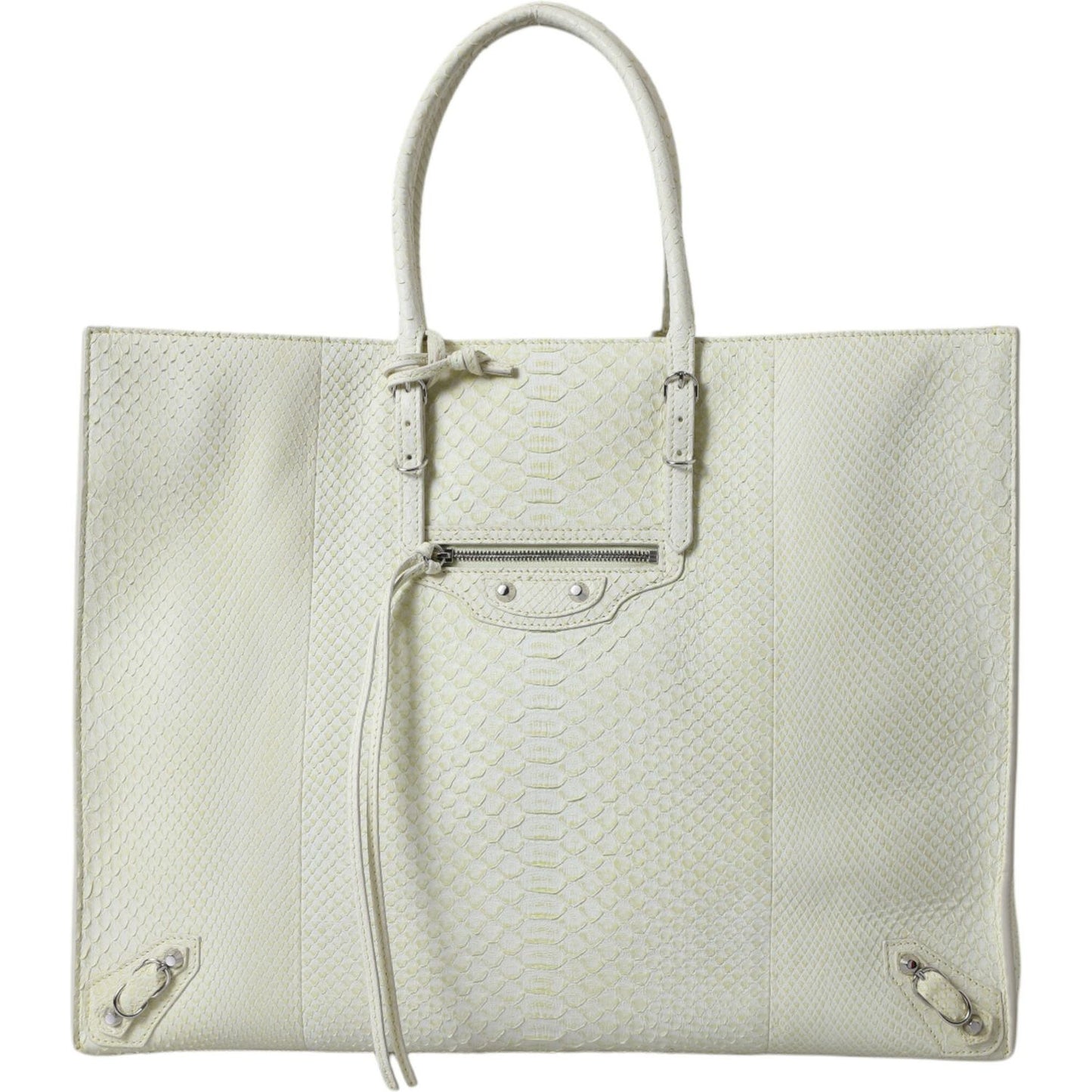 Chic Python Leather Tote in White & Yellow