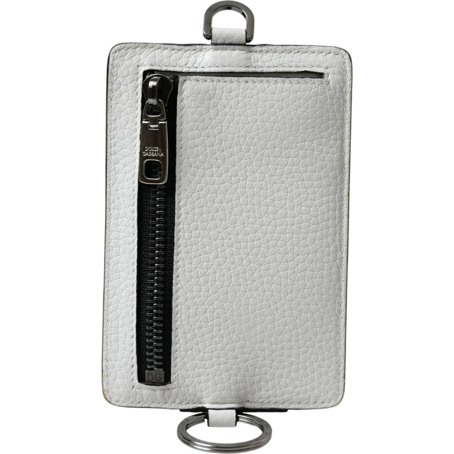 White Calf Leather Lanyard Logo Card Holder Wallet