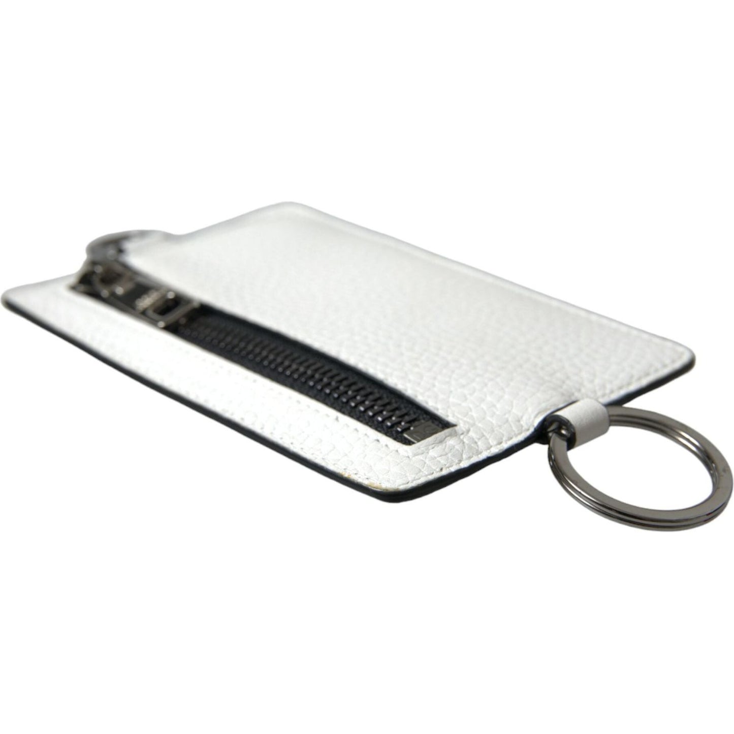 Dolce & Gabbana White Calf Leather Lanyard Logo Card Holder Wallet