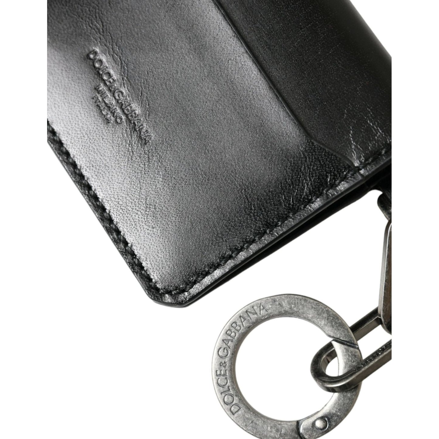 Black Leather Bifold Logo Card Holder Keyring Wallet