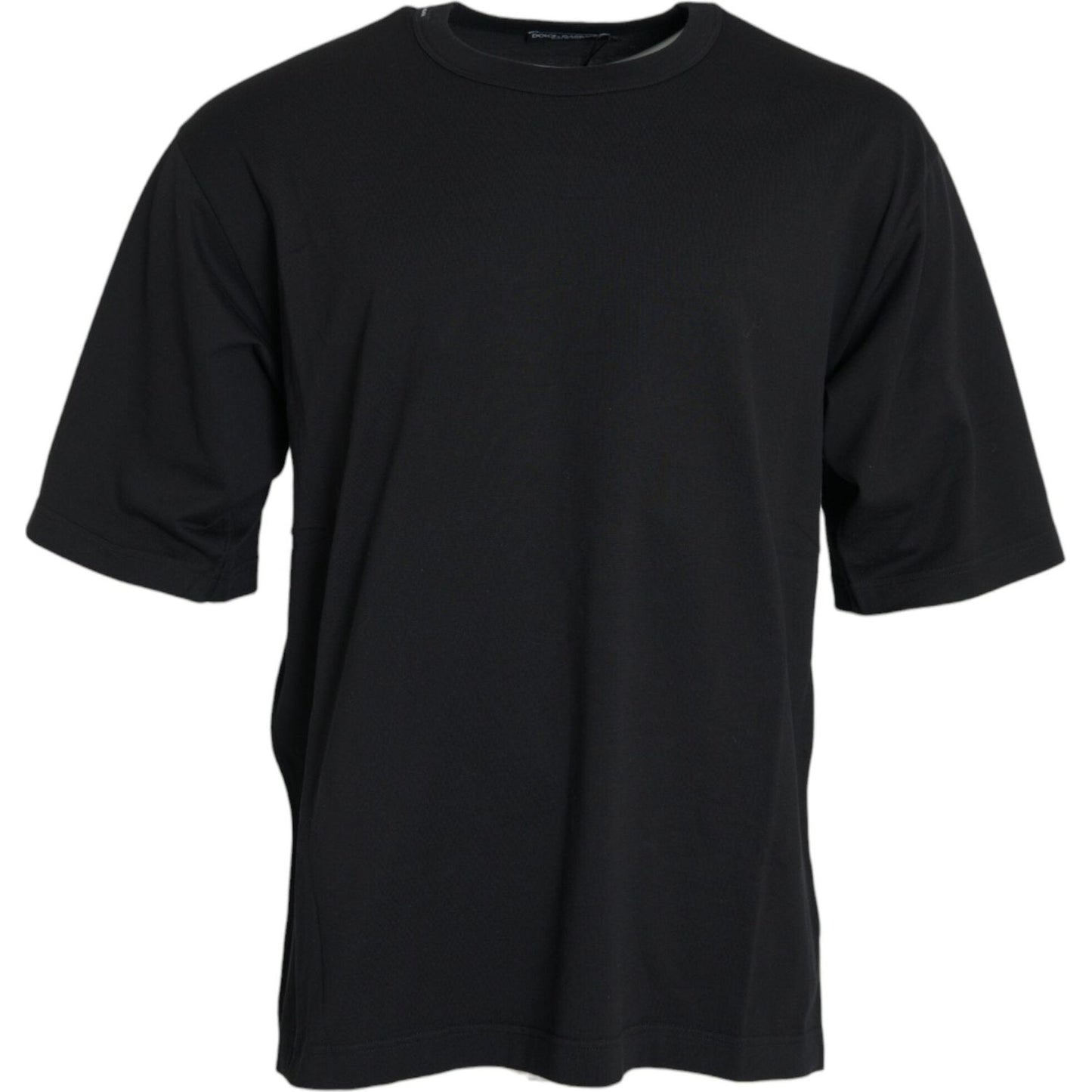 Black Logo Embossed Crew Neck Short Sleeves T-shirt