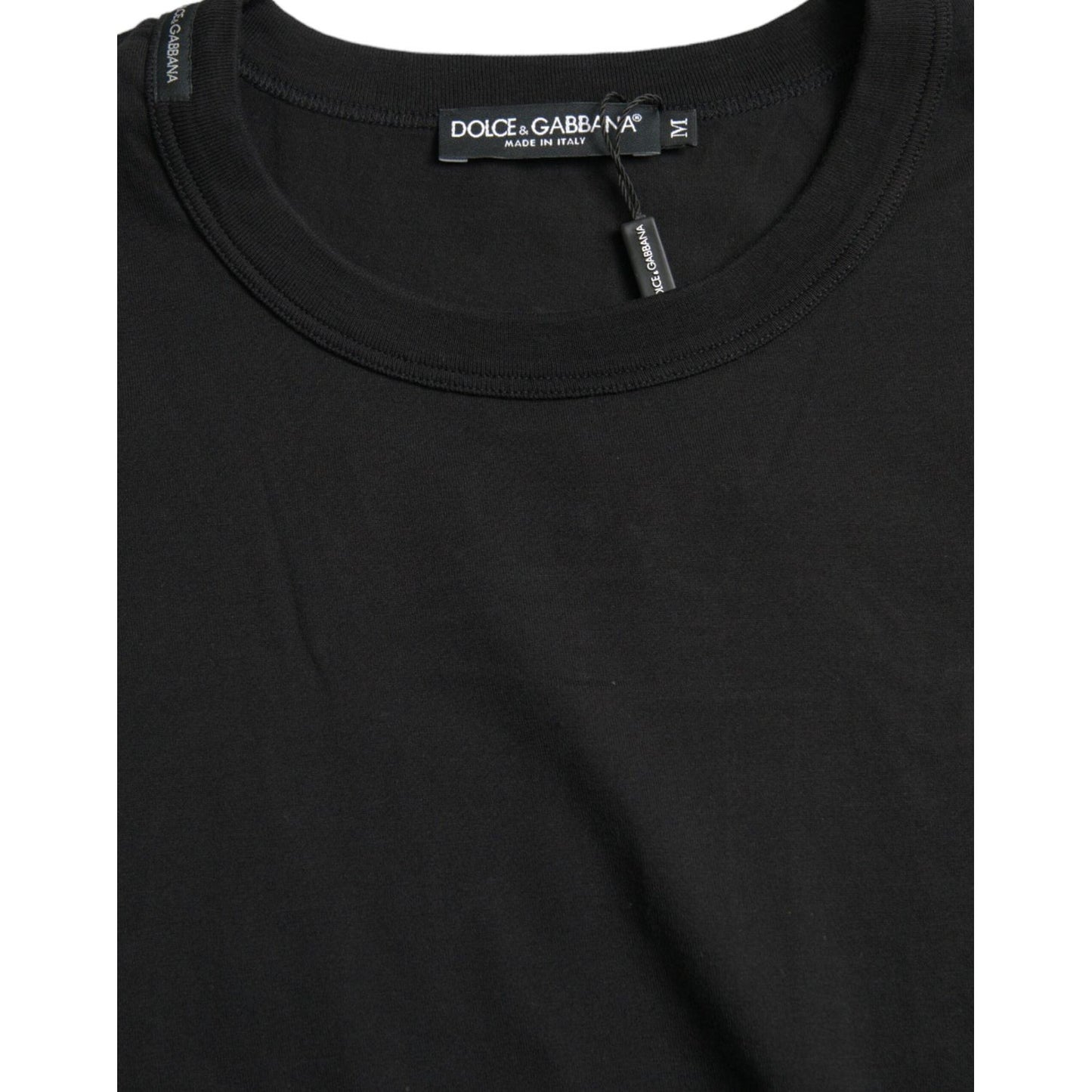 Black Logo Embossed Crew Neck Short Sleeves T-shirt