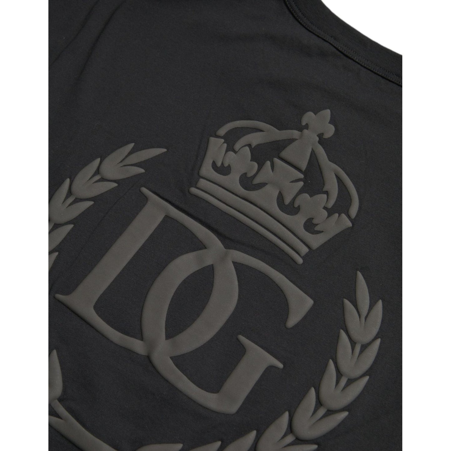 Black Logo Embossed Crew Neck Short Sleeves T-shirt