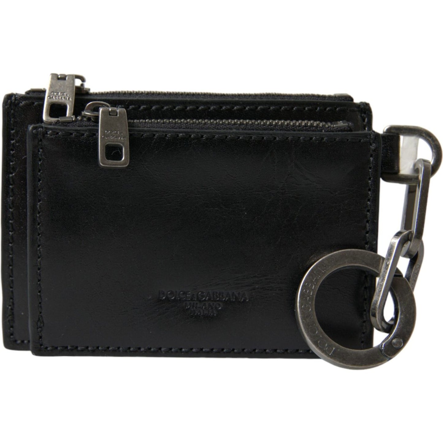 Black Leather Zip Logo Keyring Coin Purse Keyring Wallet