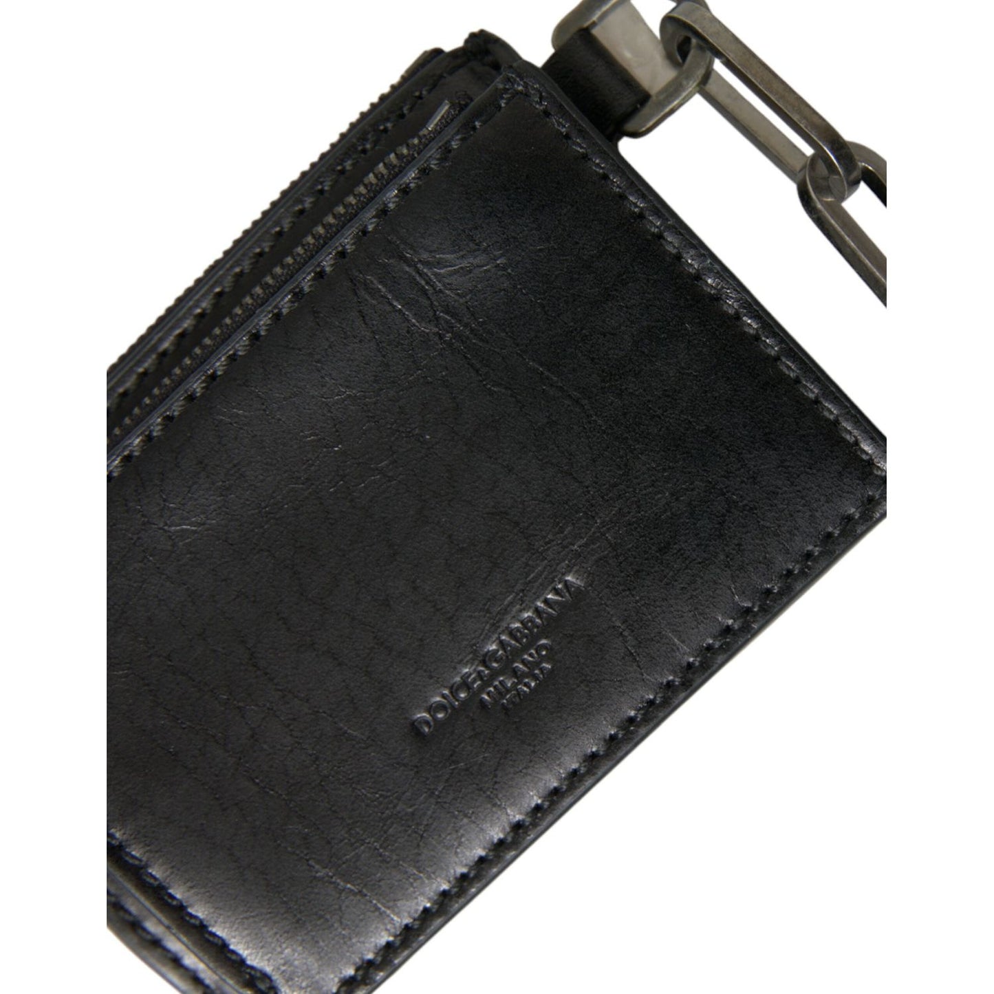 Black Leather Zip Logo Keyring Coin Purse Keyring Wallet