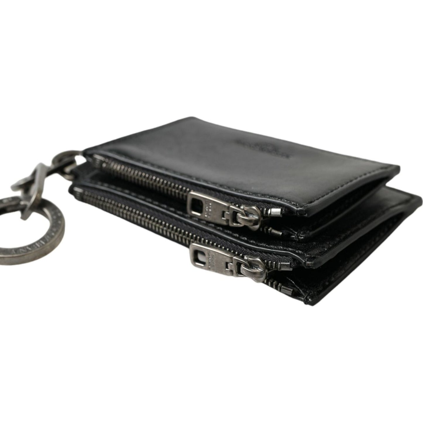 Black Leather Zip Logo Keyring Coin Purse Keyring Wallet