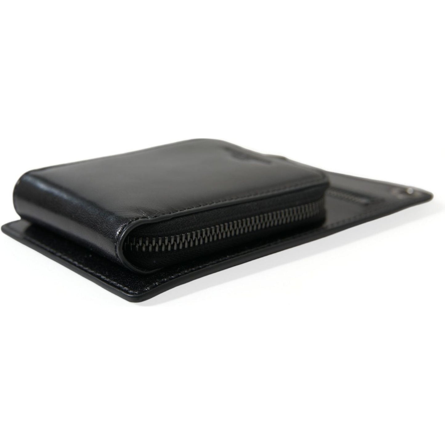 Dolce & Gabbana Wallet Black Horse Leather Zip Logo Cross Body Phone Slot