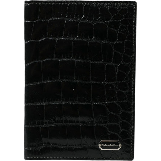 Black Exotic Skin Leather Long Bifold Passport Holder