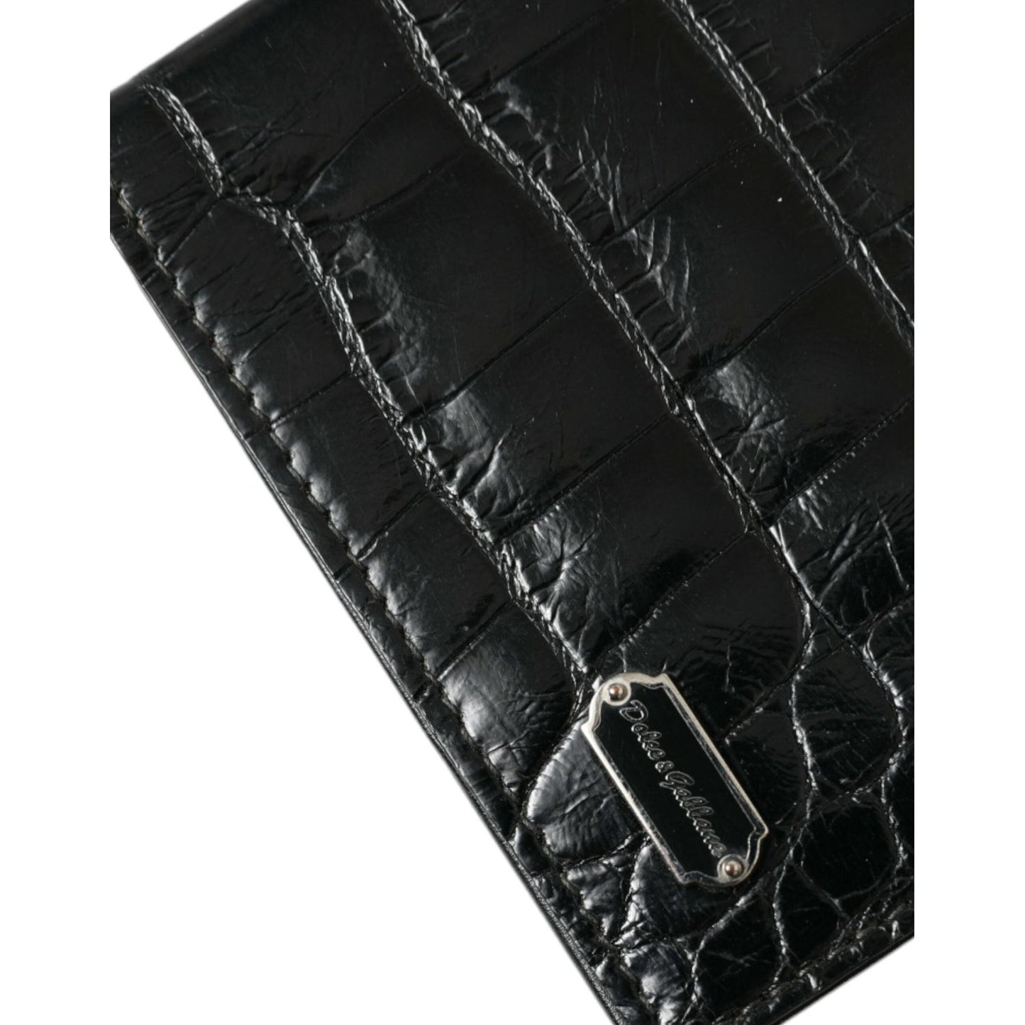 Black Exotic Skin Leather Long Bifold Passport Holder