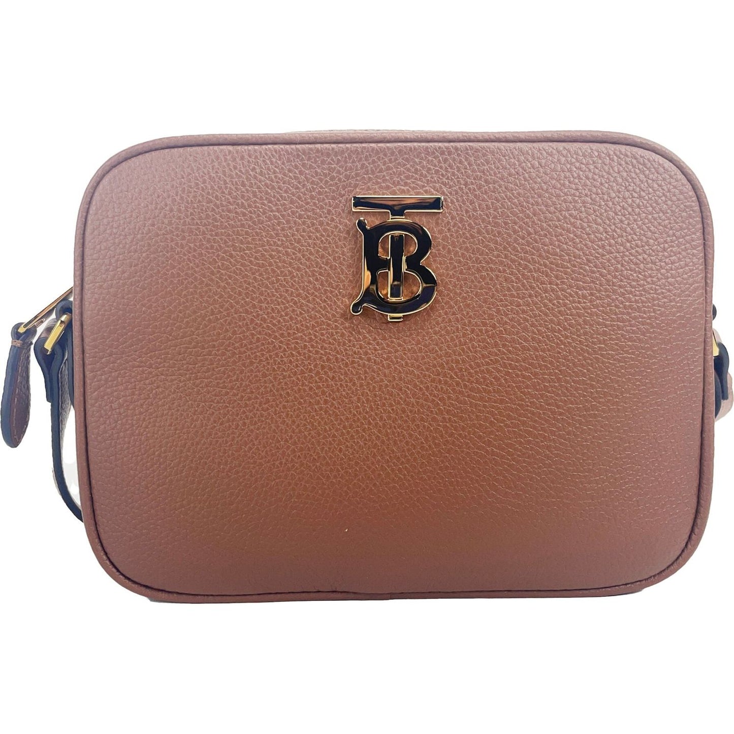 Small Leather Tan Camera Crossbody TB Logo Bag