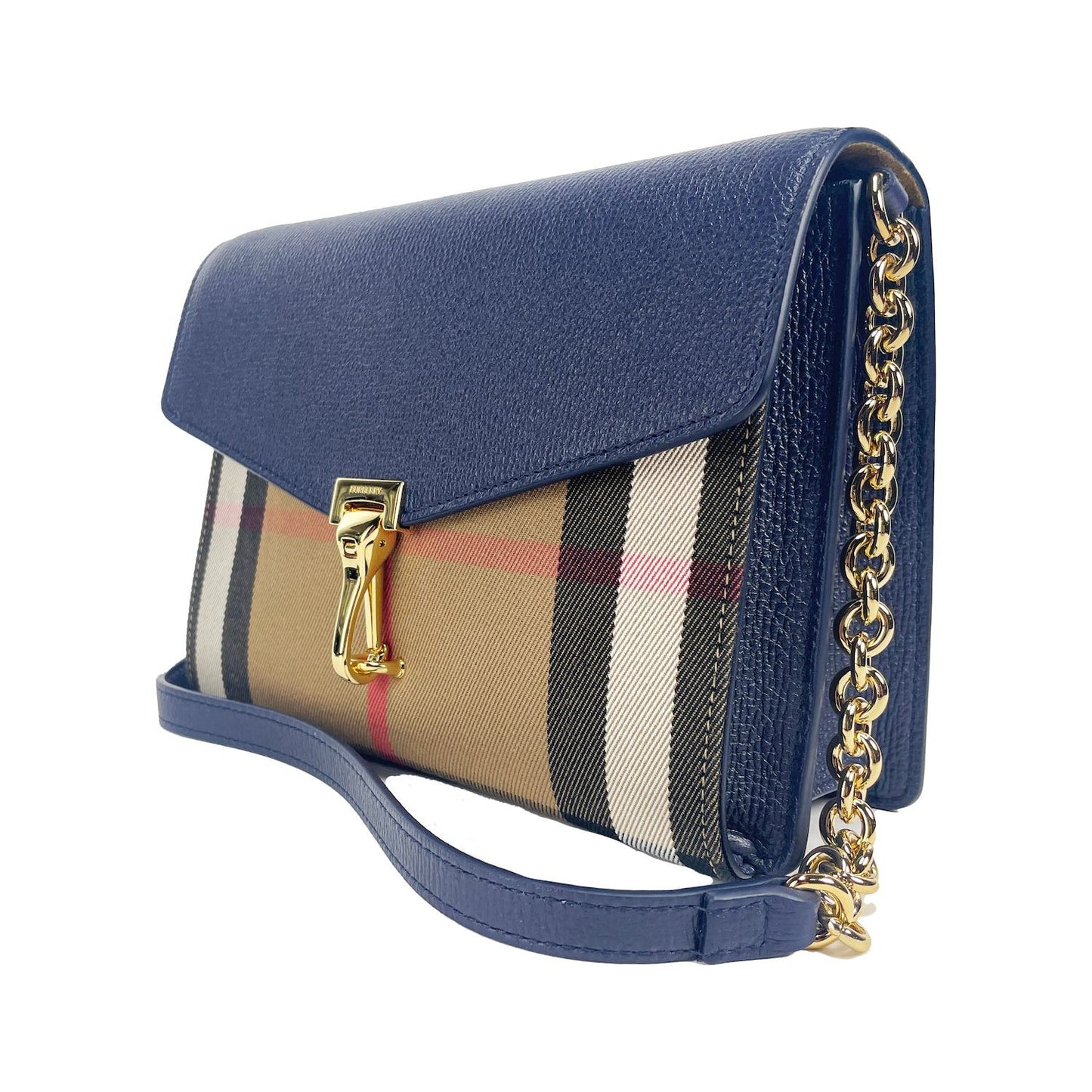 Macken Small Regency Blue House Check Leather Crossbody Bag