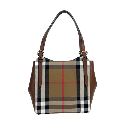 Small Canterby Tan Leather Check Canvas Tote Bag Purse